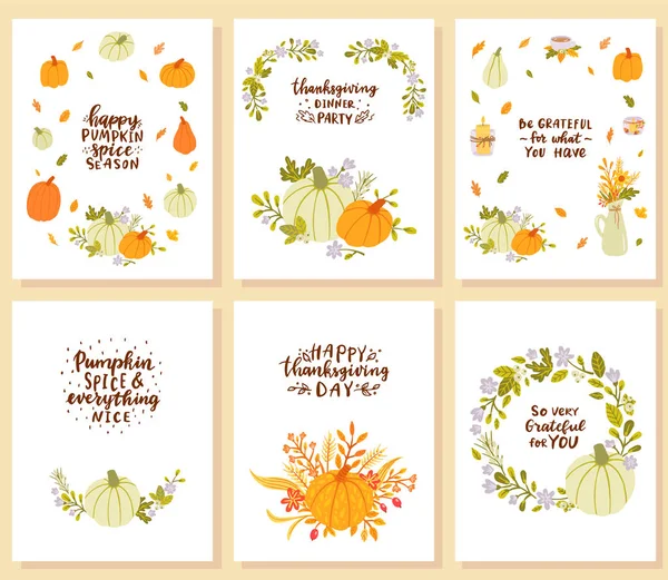 Set of happy thanksgiving day cards. — Stock Vector