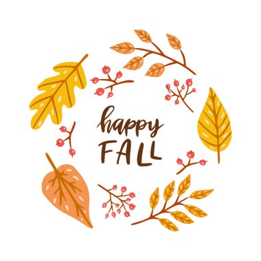 Mutlu düşüşler Sonbahar yapraklı yuvarlak çerçeve. 