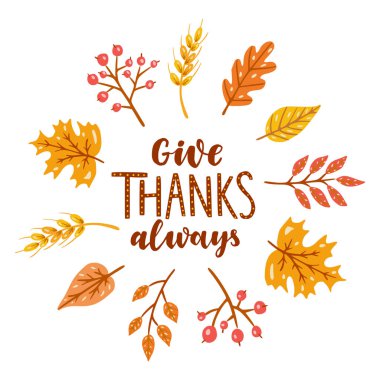 Her zaman şükret. Sonbahar yapraklı yuvarlak çerçeve.