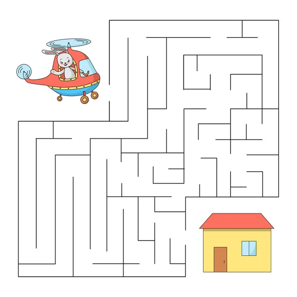Labirinto Con Elicottero Coniglietto Casa Gioco Educativo Bambini Illustrazione Vettoriale — Vettoriale Stock