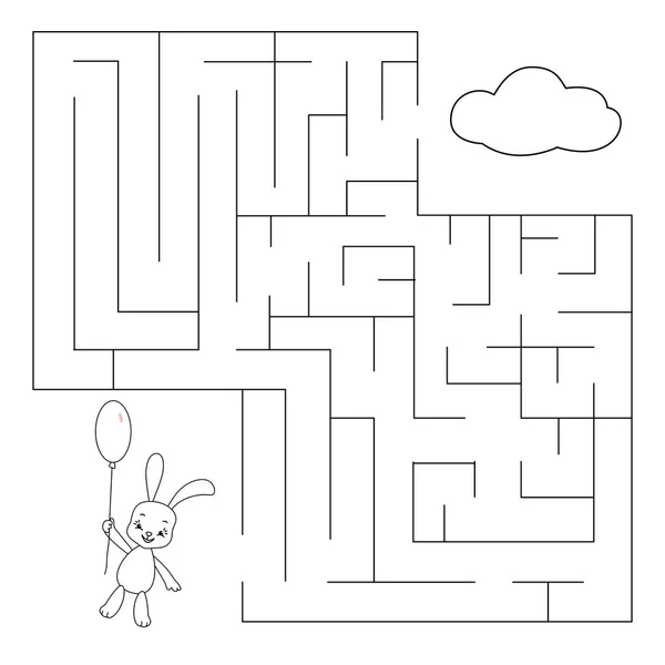 Labirinto Con Coniglietto Palloncino Gioco Educativo Bambini Illustrazione Vettoriale — Vettoriale Stock