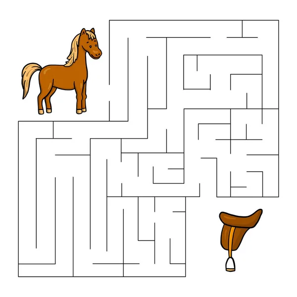 Labyrinth Mit Pferd Sattel Pädagogisches Kinderspiel Vektorillustration lizenzfreie Stockvektoren