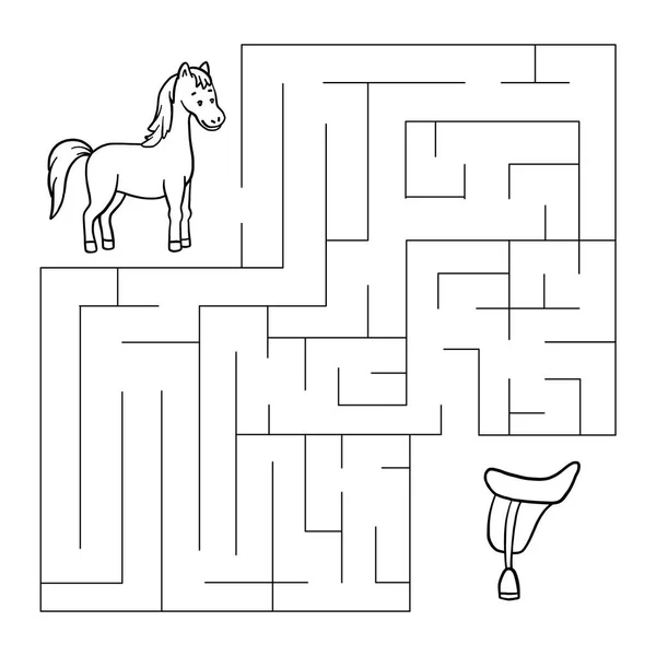 Labyrinth Mit Pferd Sattel Pädagogisches Kinderspiel Vektorillustration lizenzfreie Stockillustrationen