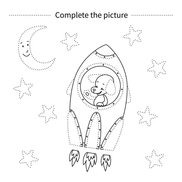 Kompletní Obrázek Psa Raketě Hvězdy Měsíc Omalovánky Dětská Vzdělávací Hra Royalty Free Stock Vektory