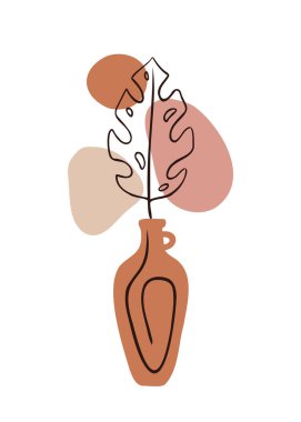 Duvar dekorasyonu, posterler, kartpostallar, davetiyeler, el ilanları, sosyal medya tasarımı için çağdaş modern kompozisyon. Yaprak, ot. Organik soyut şekillerin ve karalama nesnelerinin modaya uygun vektör çizimi.