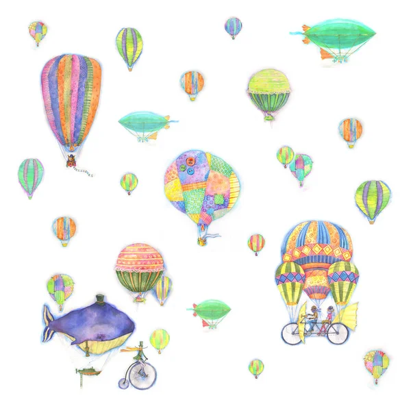 Air Balloon Parade Set Bright Joyful Watercolor Juicy Saturated Colors — Φωτογραφία Αρχείου