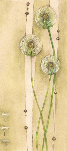 Szárított Virágok Pitypang Gyönyörű Évjárat Botanikus Akvarell Bézs Alapon Elegáns — Stock Fotó
