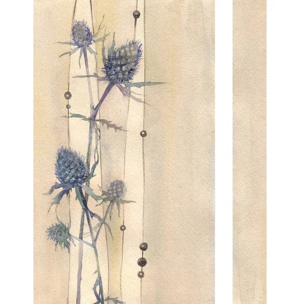 Sušené Květiny Horečkou Překrásná Botanická Akvarel Béžovém Pozadí Elegantní Rostlina — Stock fotografie
