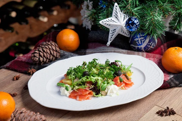 Truta Levemente Salgada Peixe Vermelho Com Creme Queijo Com Verduras — Fotografia de Stock