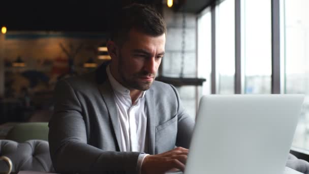 Modern young business having phone call during the coffee break — Stock Video