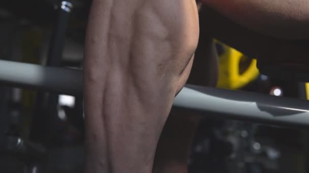 Musclé mâle faisant haltérophilie jambes séance d'entraînement. Exercice de gymnastique et concept d'entraînement . — Video