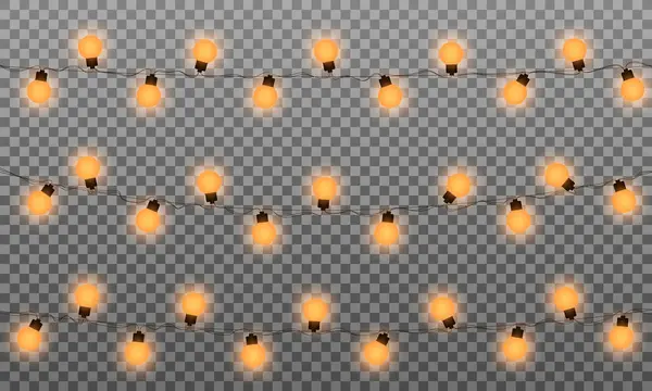 Luces de Navidad vector de efectos. LED guirnalda de luces para año nuevo y Navidad. Vector de luces naranja aisladas guirnaldas — Archivo Imágenes Vectoriales