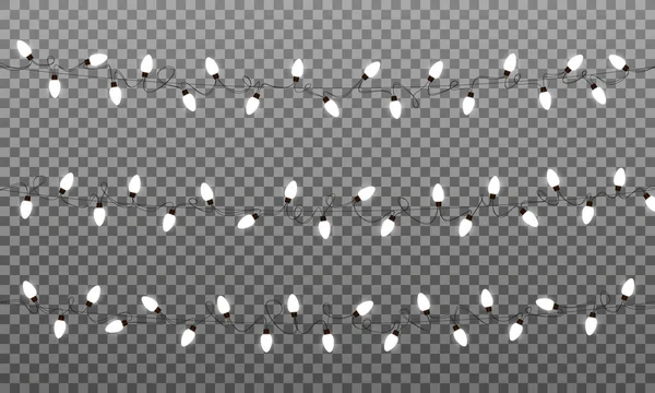 Kerstverlichting vector effecten. Lampen garland voor Nieuwjaar en kerst. Geïsoleerde lichten vector slingers — Stockvector