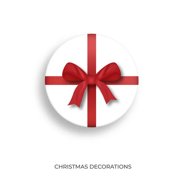 Karácsonyi ajándék. Reális jelen piros szalag íj. Karácsony és újév Ajándék dekoráció — Stock Vector