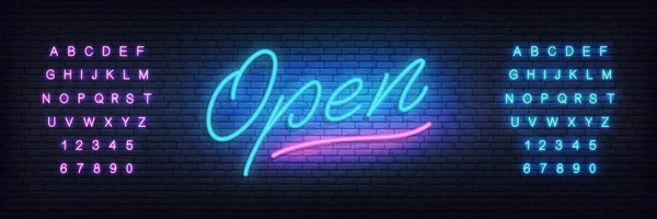 Open neon teken. Belettering open voor promotie, reclame, verkoop, marketing Rechtenvrije Stockvectors