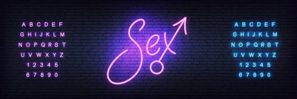 Płeć Neon znak. Świecąca noc jasny napis wektor znak dla dorosłych sex shop reklama — Wektor stockowy