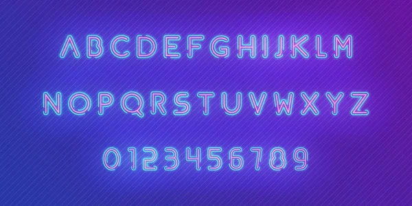 Neon alfabet lettertype. Gloeiende neon gekleurde 3D moderne alfabet en getallen tekens lettertype — Stockvector