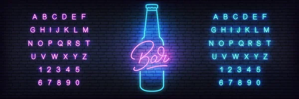 啤酒霓虹灯模板。酒吧、酒吧、餐厅、俱乐部用发光的啤酒招牌 矢量图形