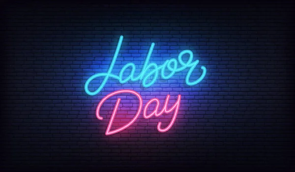 Labor Day neon. Glowing lettering sign for USA Labor Day celebration — Stock Vector