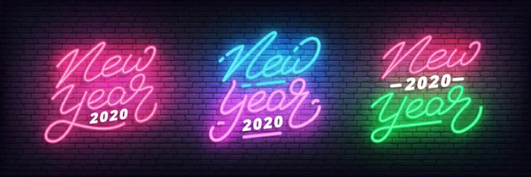 Nuevo año 2020 conjunto de vectores de neón — Archivo Imágenes Vectoriales