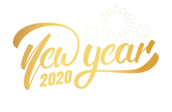 Ano Novo 2020. Feliz Ano Novo 2020 mão lettering rótulo distintivo design —  Vetores de Stock