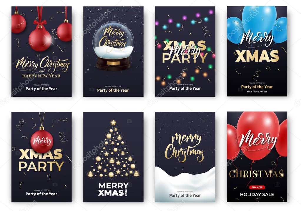 Christmas cards. Merry Xmas holiday poster design layout templates