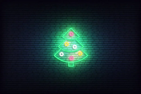Karácsonyfa neon ikon. Téli ünnepi ikon izzó jel — Stock Vector