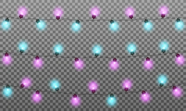 Luces de Navidad. Luces de hilo multicolores realistas guirnalda f — Vector de stock