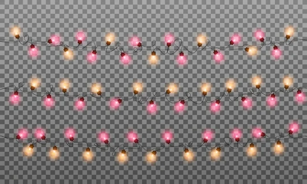 Luces de Navidad. Luces de hilo multicolores realistas guirnalda f — Vector de stock