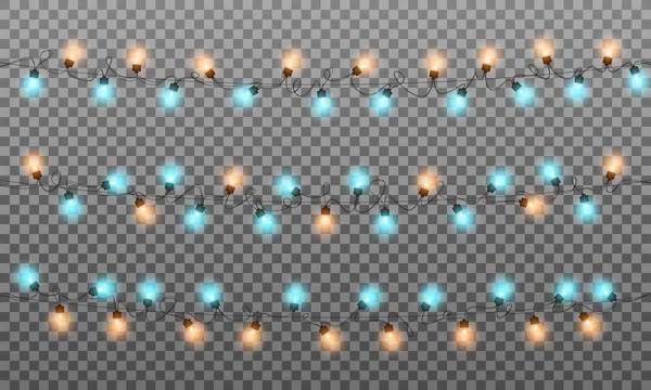Karácsonyi fények. Reális sokszínű húros lámpák koszorú f — Stock Vector