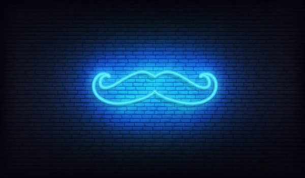 Mes de conciencia del cáncer de próstata símbolo del bigote de neón. Moustache de luz de neón azul brillante — Vector de stock