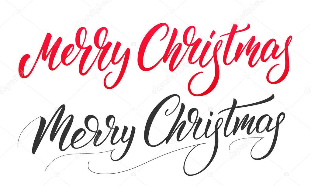 Merry Christmas lettering calligraphy. Christmas text labels design