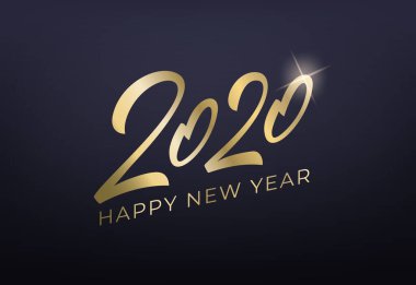 2020 mutlu yıllar. Parlak altın harfli hat yazısı 2020 sancak