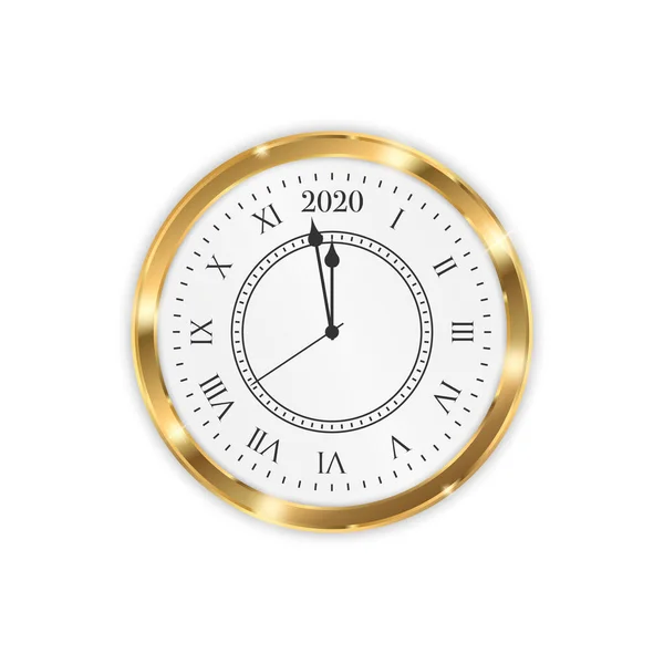 Neujahr 2020 Uhr. Uhr mit 2020 Countdown Mitternacht — Stockvektor