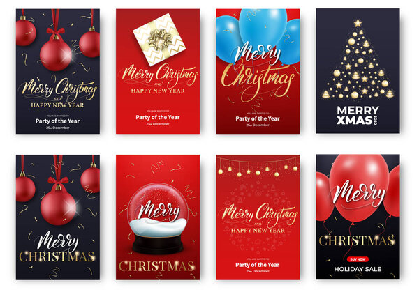 Christmas cards. Merry Xmas holiday poster design layout templates