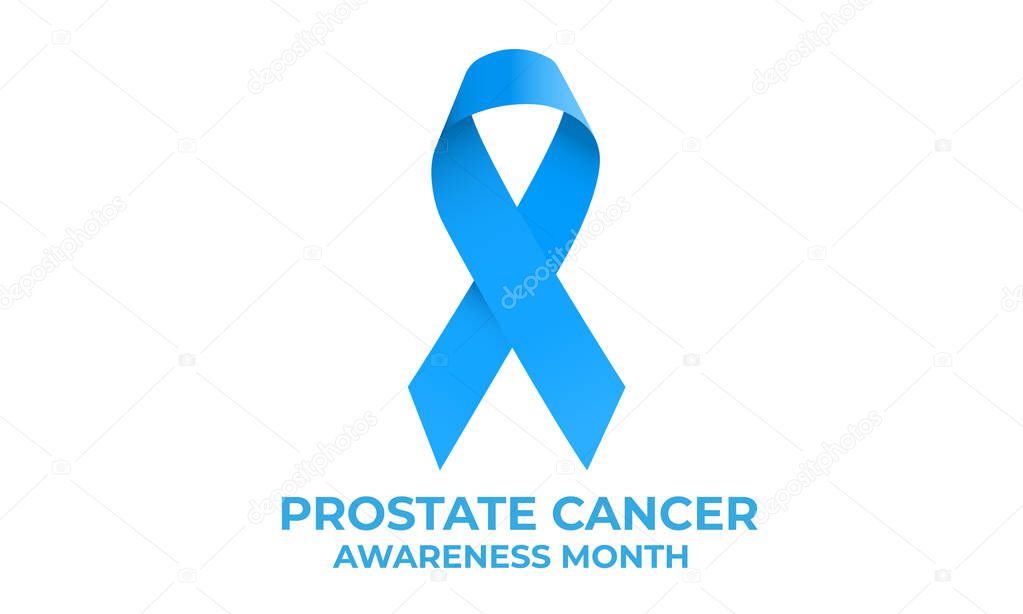 Prostate cancer awareness month. November month awareness of mens health issues vector banner design with blue ribbon