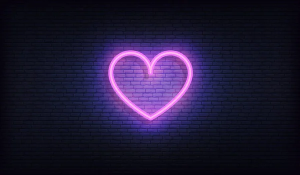 Неоновый знак сердца. Светящийся ярко-фиолетовый знак сердца — стоковый вектор