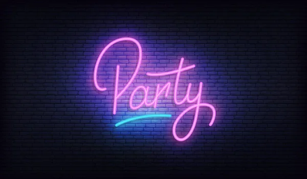 Party-Neon. Leuchtende Leuchtreklame für Party — Stockvektor