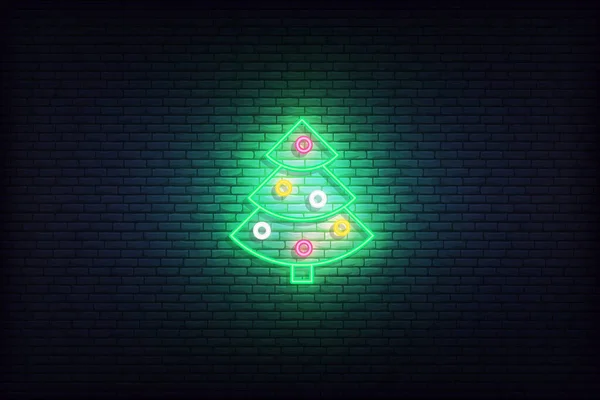 Árbol de Navidad icono de neón. Brillante signo icono de vacaciones de invierno — Vector de stock