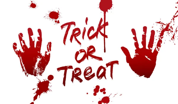 Halloween vérvétele. Különböző vérfröccsenések és Trick vagy Kezelés betűk készlete — Stock Vector