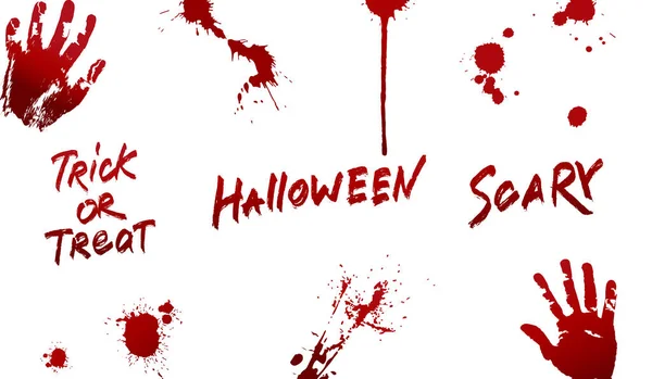 Halloweenkor. Különböző vérfröccsenés, Trick or Treat, Halloween és ijesztő betűk — Stock Vector