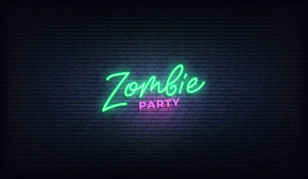 Zombie party neon lettering sign. Halloween holiday vector design — Stock Vector