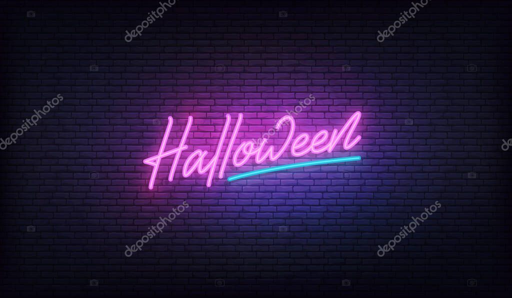 Halloween neon vector sign. Halloween holiday design.