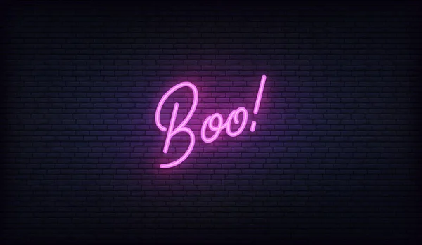 Boo lettering neon sign. Halloween holiday vector design — Stock Vector