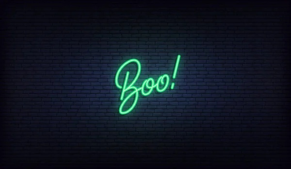 Boo betűző neon jel. Halloween nyaralás vektor tervezés — Stock Vector