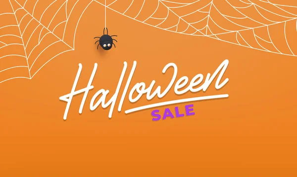 Halloween sale banner. Holiday Halloween background with lettering spider web