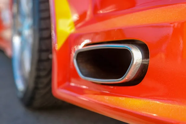 Close Tuning Red Car Exhaust Pipe Stock Image