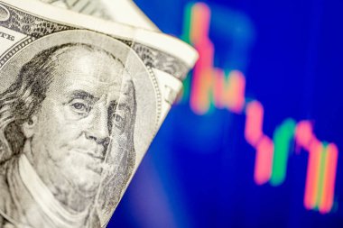 Kavramı'nın ABD Doları. Eski yüz dolarlık banknot mavi grafiği.