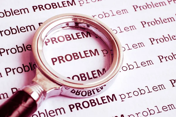 Concept Critical Problems Must Solved Word Problem Printed Paper Magnifying — Stock Photo, Image