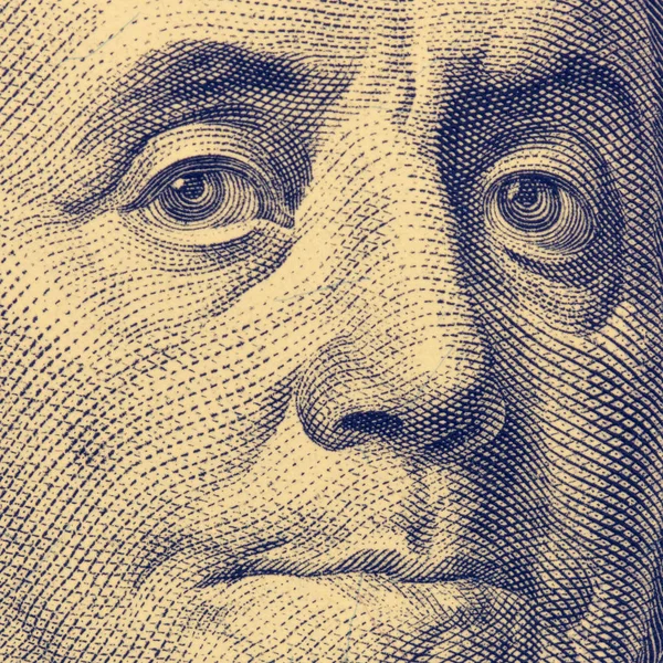 Yüz dolar faturaları parçası. Franklin'in yüz, kare biçiminde, tonda.